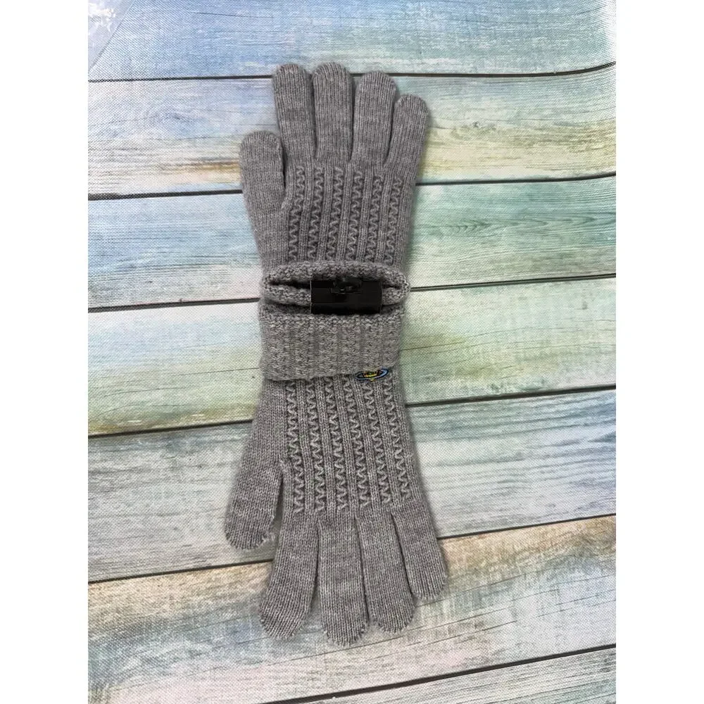 Vivienne Westwood Knit Gloves Grey NEW Logo Winter Soft Gloves